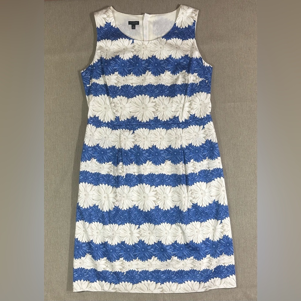 Talbots Blue and White Floral Lace Stripe Sheath Dress